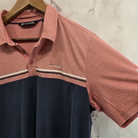 Travis Mathew Shirt Mens Large Navy Blue Pink Golf Polo Pima Stripe Two Tone - Picture 11 of 12